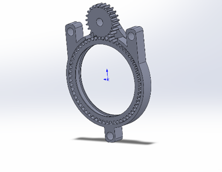 Drone lens mount CAD model with gear teeth